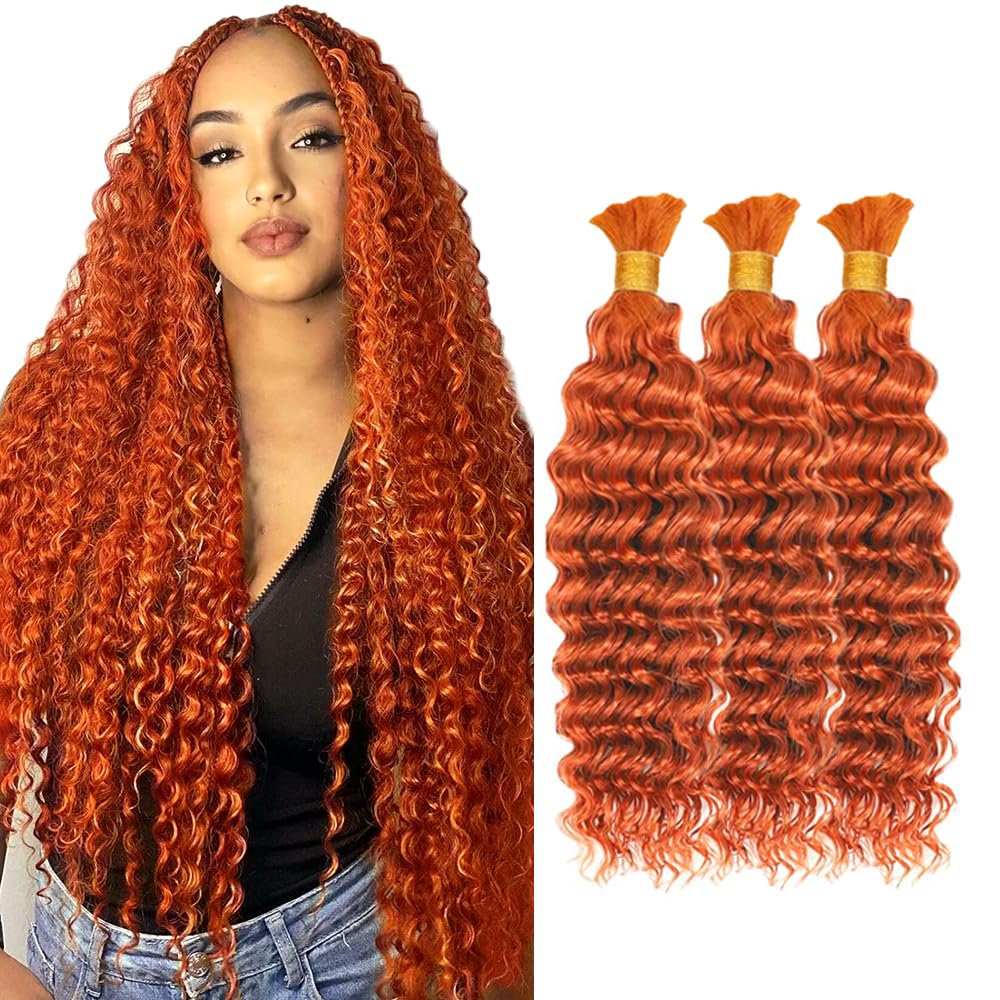 Ginger Boho Human Hair Deep Curly 26 26 26 Inch Ginger Human Braiding Hair Deep Wave Bulk 350 Boho Human Hair Extensions for Woman