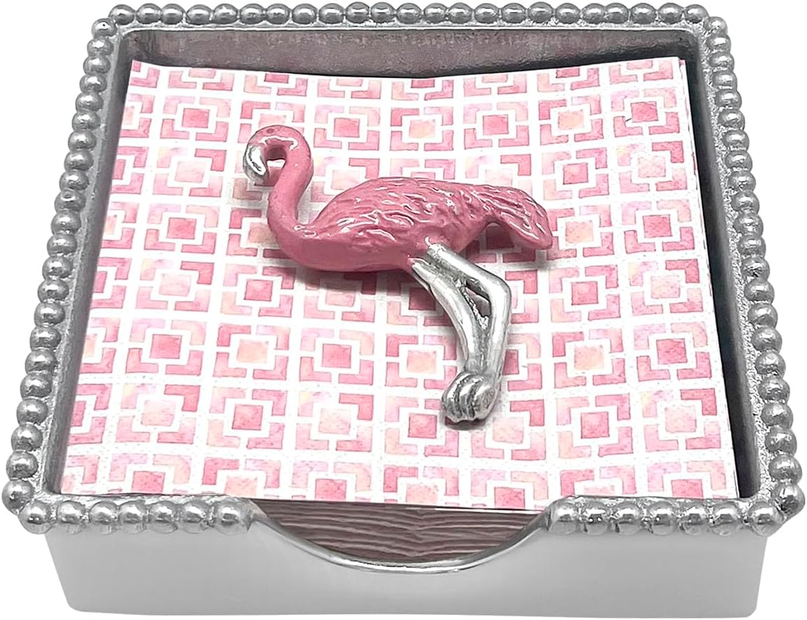 ピンクのフラミンゴビーズナプキンボックスセット|シルバー|ブリランテ|ギフト|ナプキンボックス&amp;ウェイトセット|リサイクルサ