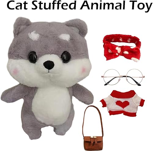 Miniatura 2 de Shiba Inu - Animal de peluche suave y lindo para perro, con trajes y accesorios para ropa de vestir extraíble, el mejor cumpleaños para niños y