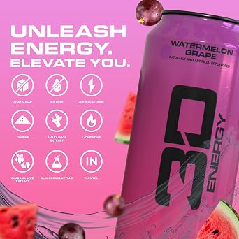 3D Energy Drink Sugar Free, 200mg Caffeine, Pre Workout, Taurine, L-Carnitine, Lightly Carbonated, 16oz Cans, 12 Pack - Watermelon Grape