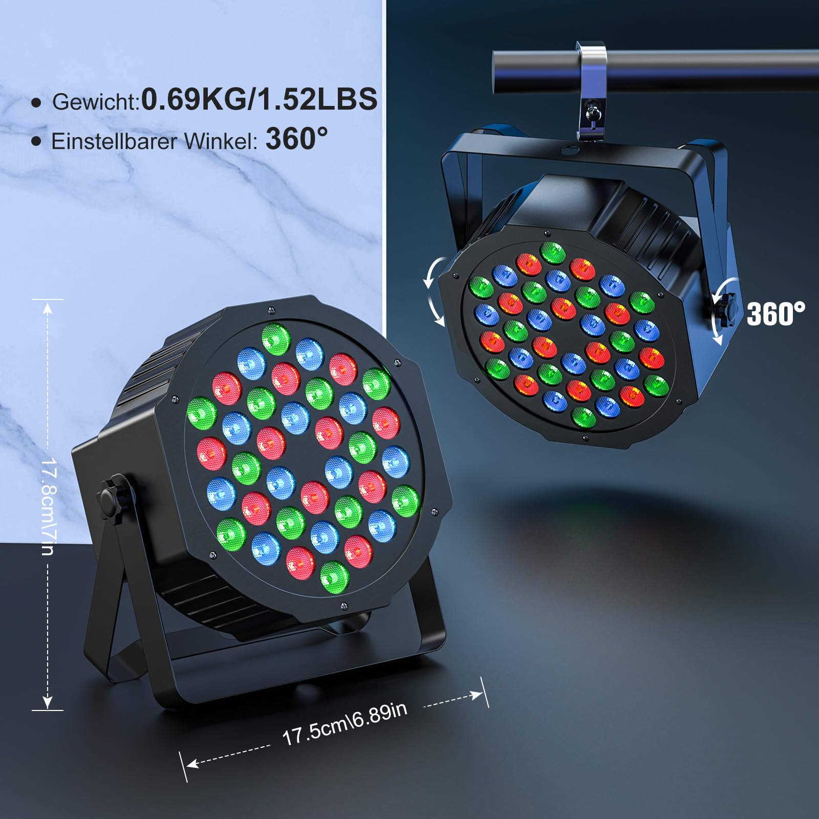 8PCS 36 LED Parlicht, RGB Par Strahler Led Par Scheinwerfer Discolicht mit Fernbedienung, Partylicht mit Klangaktivierter Steuerung, für Bar Hochzeiten Geburtstagsfeiern Halloween Weihnachten