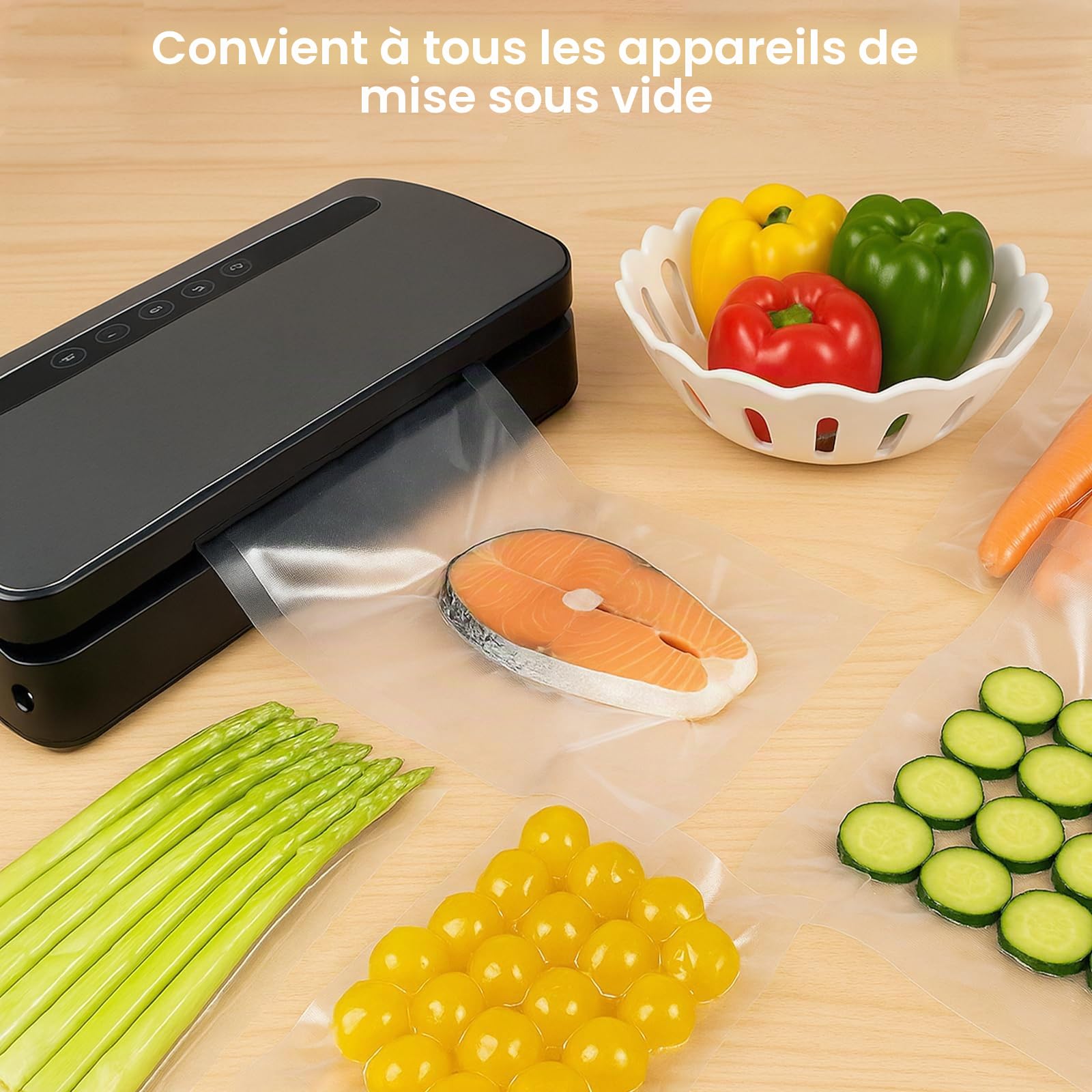 MakMeFre 300 Sacs Sous Vide Alimentaire 20x30cm Sans BPA LFGB Congélation
