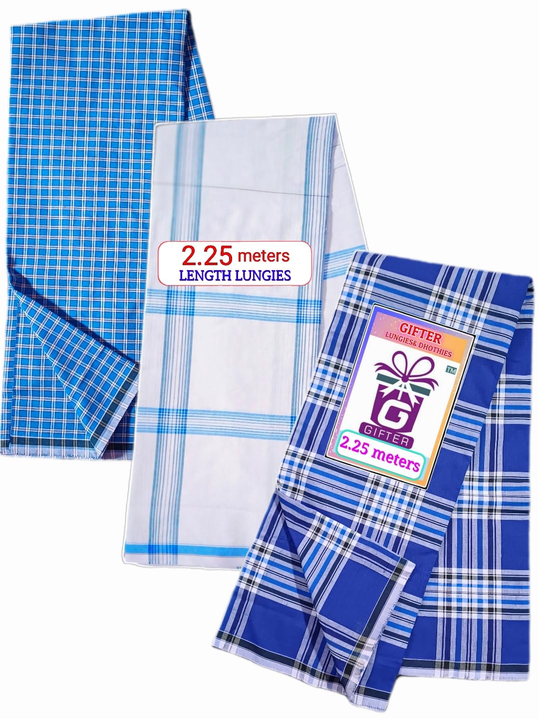 sss novelties SSS Multi Color Cotton Checkered Lungi for Men's, Combo of 3, Size-2.25meters (Lungis)-picture-25