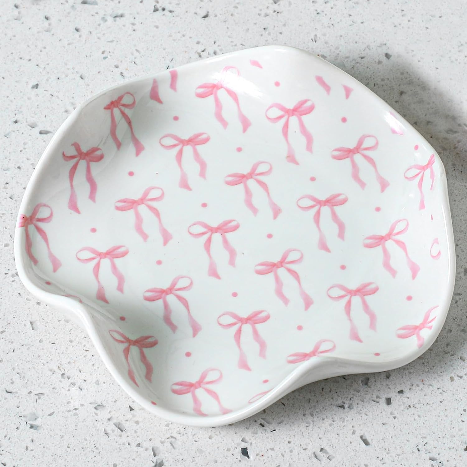 Teenyyou Pink Bow Spoon Rest for Stove Top,Kitchen Counter, Pink Bow