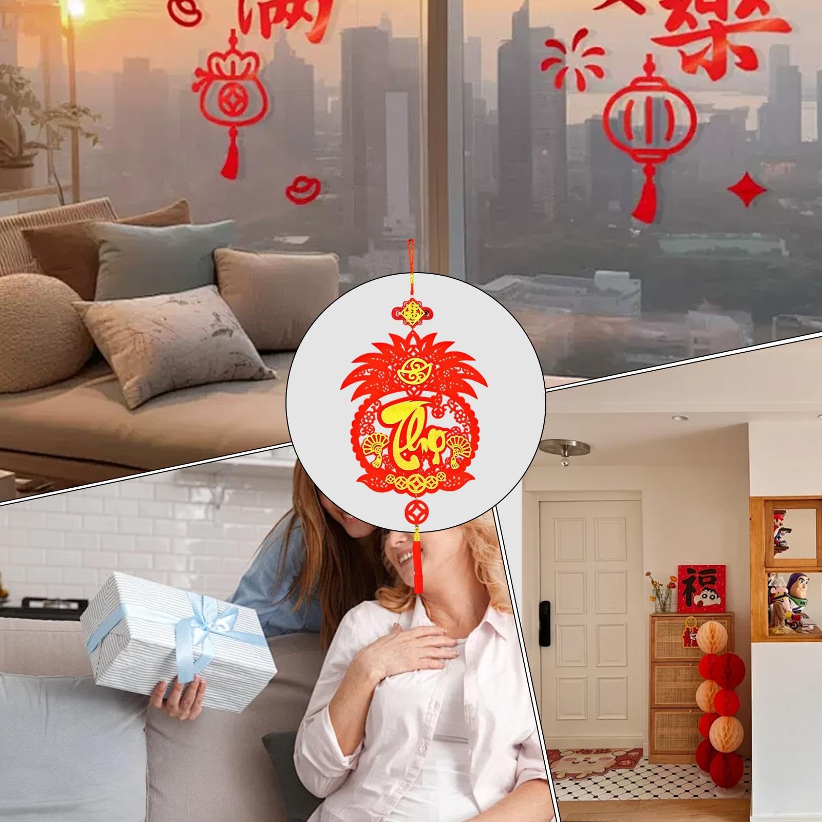 Fond Nouvel An Vietnamien Fleur D'abricot Têt Vietnamien Bonne Année Boulettes De Pastèque Lanterne De