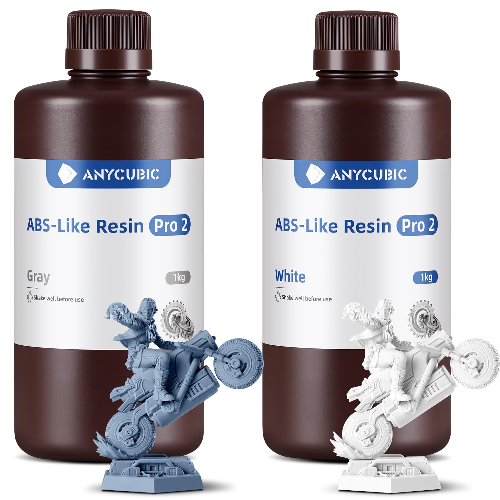 ANYCUBIC ABS-Like Resin Pro 2, Żywica do Drukarek 3D o zwiększonej wytrzymałości i odporności, wysokiej precyzji i minimalnym skurczu, Szary+Biały 2000g