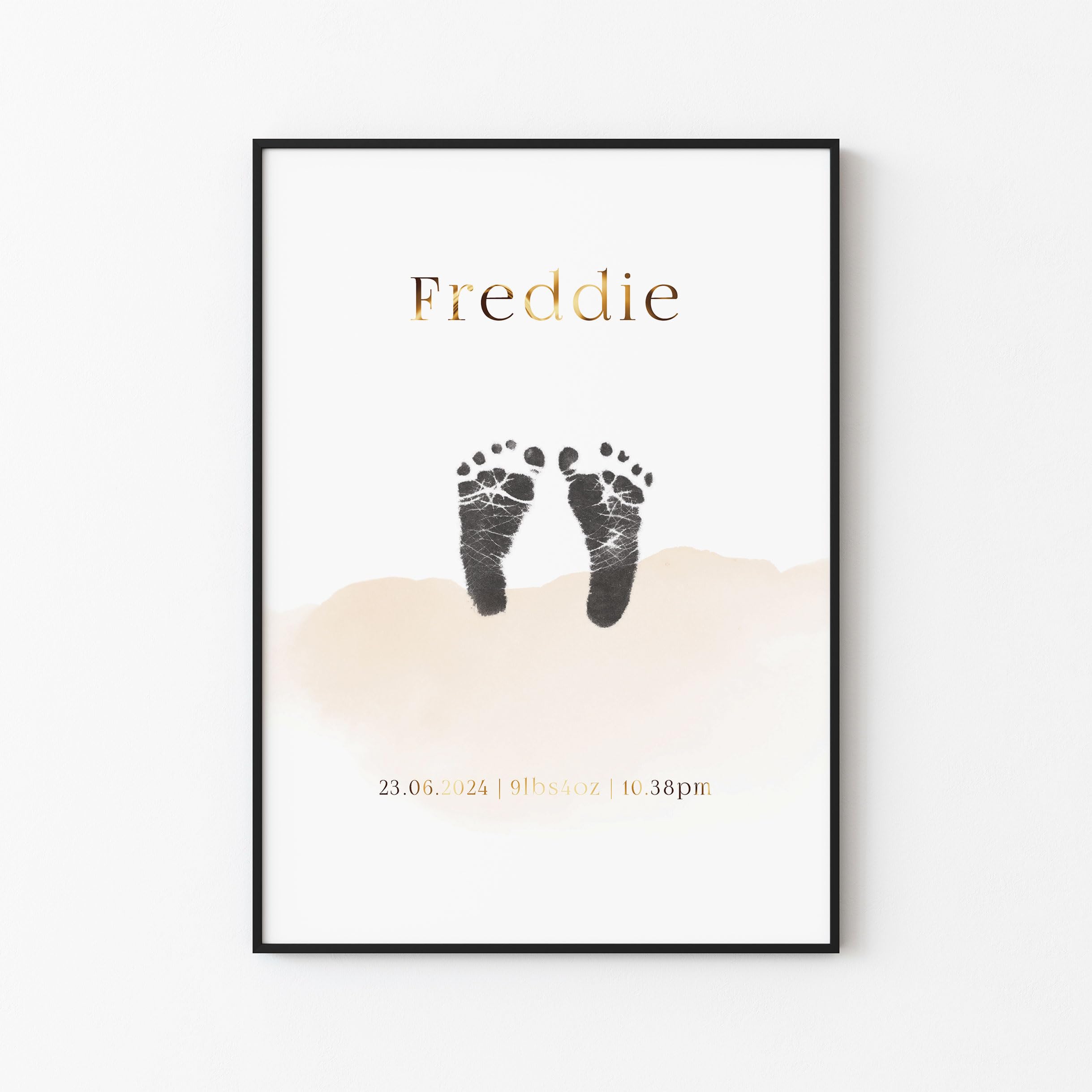 HELLO BOO Personalised Gold Foil Inkless Footprint Kit - 2 Large Sheets, 2 Wipes. Perfect New Baby Gift, or Celebrating milestones. Ink Free, Mess Free Simple to use.