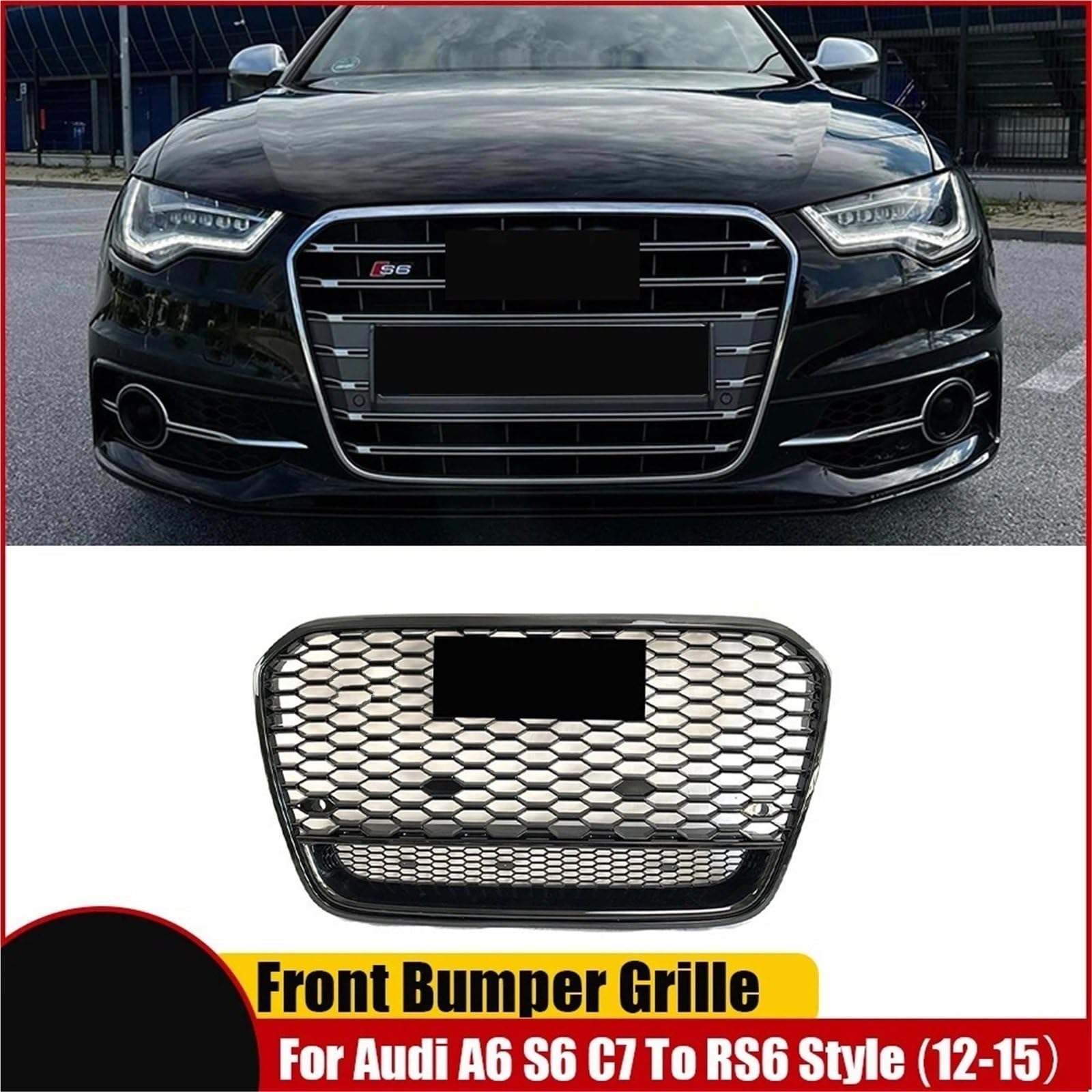 Osłona chłodnicy pasuje do zderzaka przedniego RS Style, osłona zderzaka pasuje do Audi A6 S6 C7 2012-2015, błyszcząca kratka pasuje do Quattro(All Glossy Black)