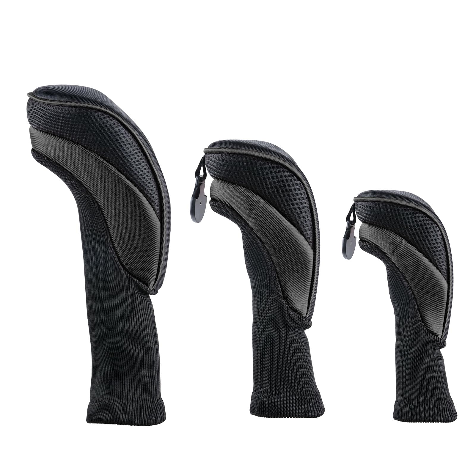 Golf Club Head Covers for Woods Long Cover Driver Hybrid Fairway, Headcovers with Interchangeable No. Tag Novelty Durable Fit Woods Clubs (Black)