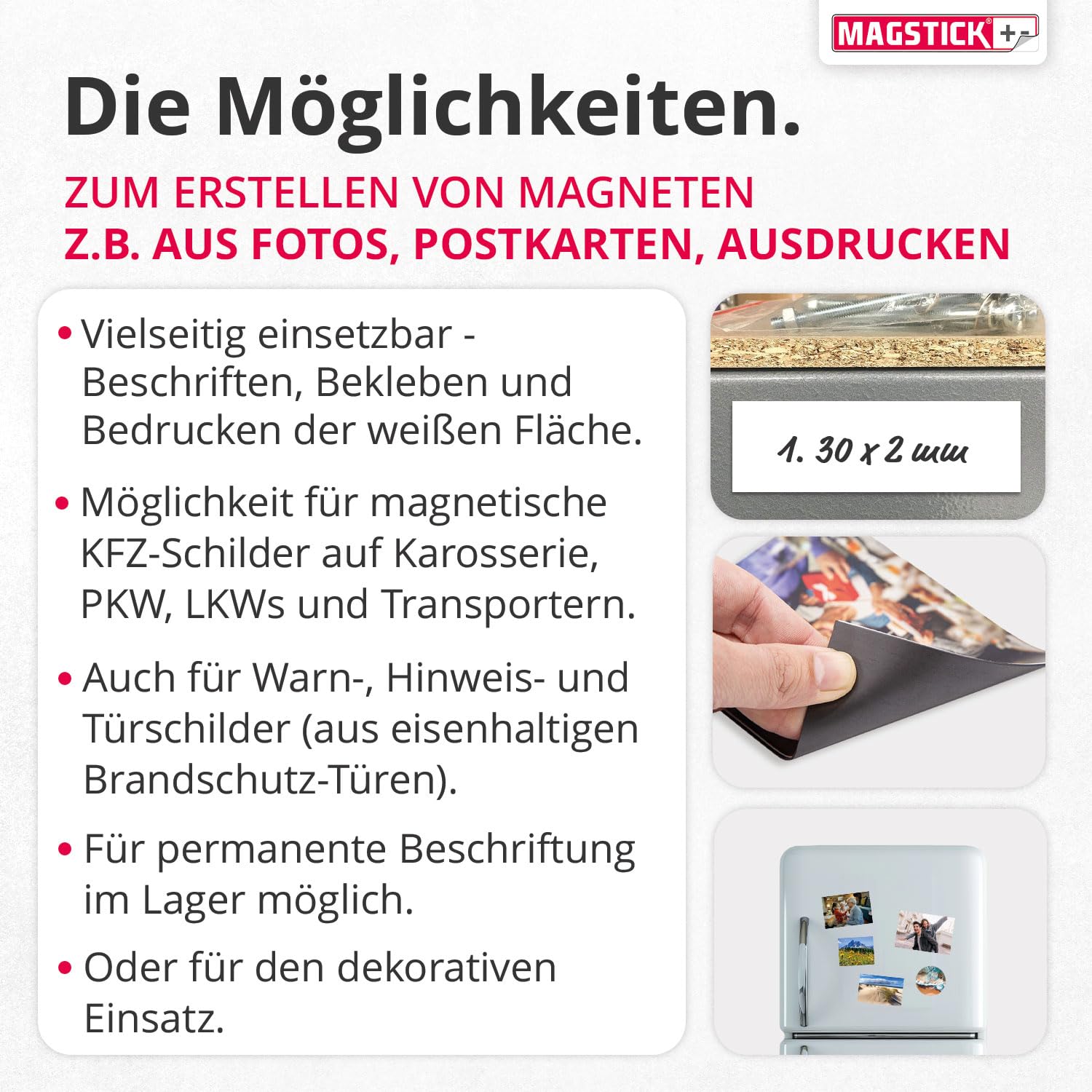 Magnet-Folie selbstklebend | DIN A4 I Magnetklebefolie I flexibel zuschneidbar magnetisch beklebbar I zum Basteln ordnen I Stanzen Aufbewahrung Magnetbogen Fotomagnet I mag113 (Packung mit 2)