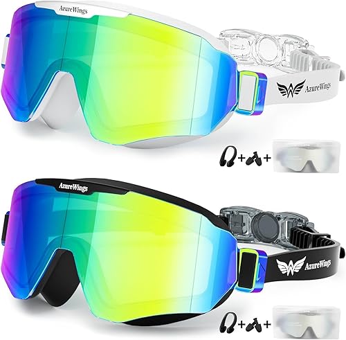 Paquete de 2 gafas de natación para hombres, mujeres y adultos, marco grande, antivaho, sin fugas, protección UV HD, visión amplia, gafas de