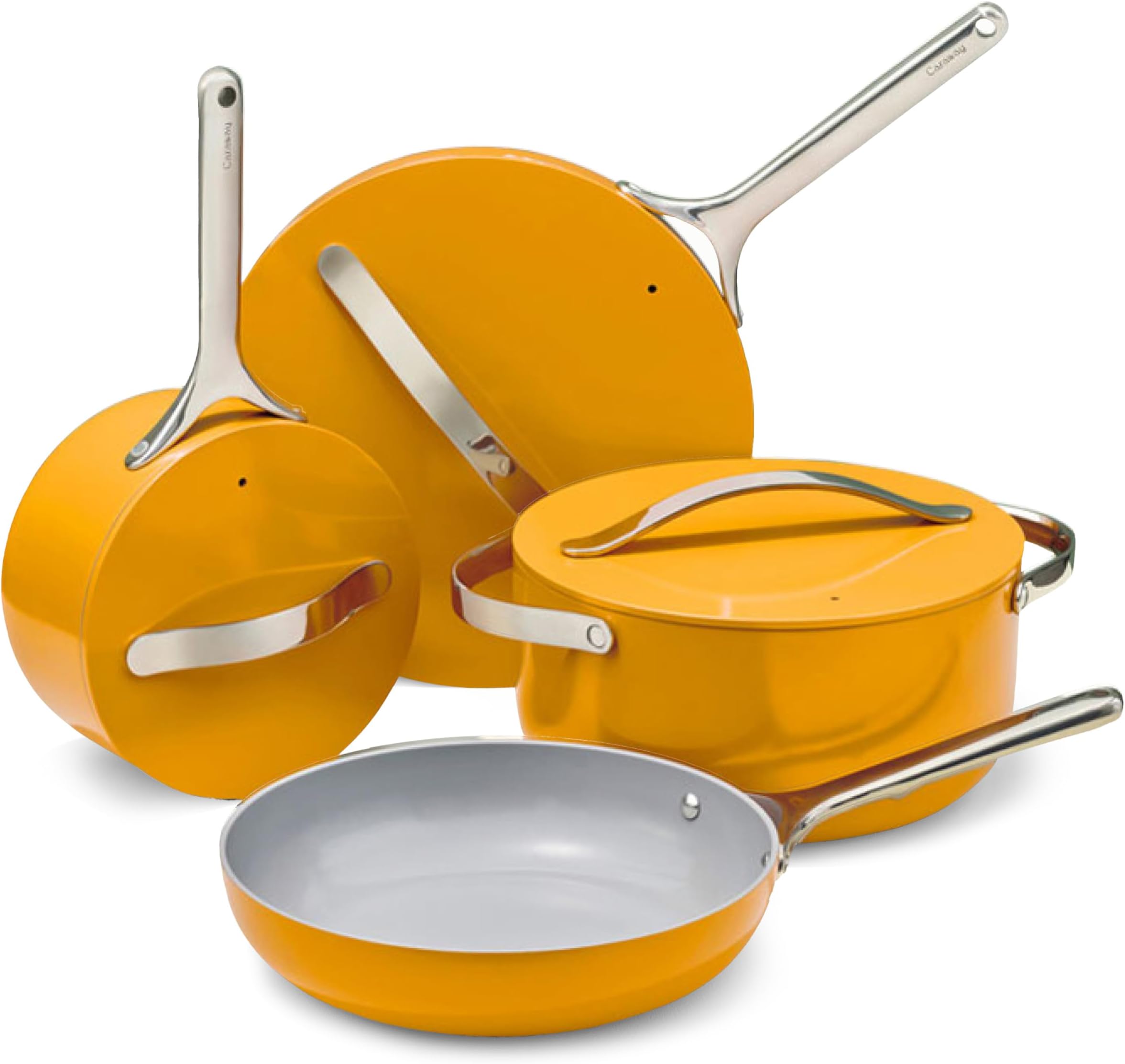 Nonstick Ceramic Cookware Set (12 Piece) Pots, Pans, Lids and Kitchen Storage - Non Toxic, PTFE & PFOA Free - Oven Safe & Compatible with All Stovetops (Gas, Electric & Induction) - Marigold