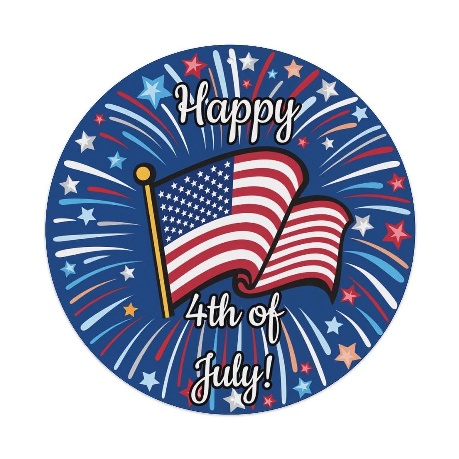 American Flag Fireworks Stars Sparkles Round Tin Sign Vintage Metal Poster, Home Bar Garage Man Cave Cafe Indoor & Outdoor Wall Decoration 8x8Inches