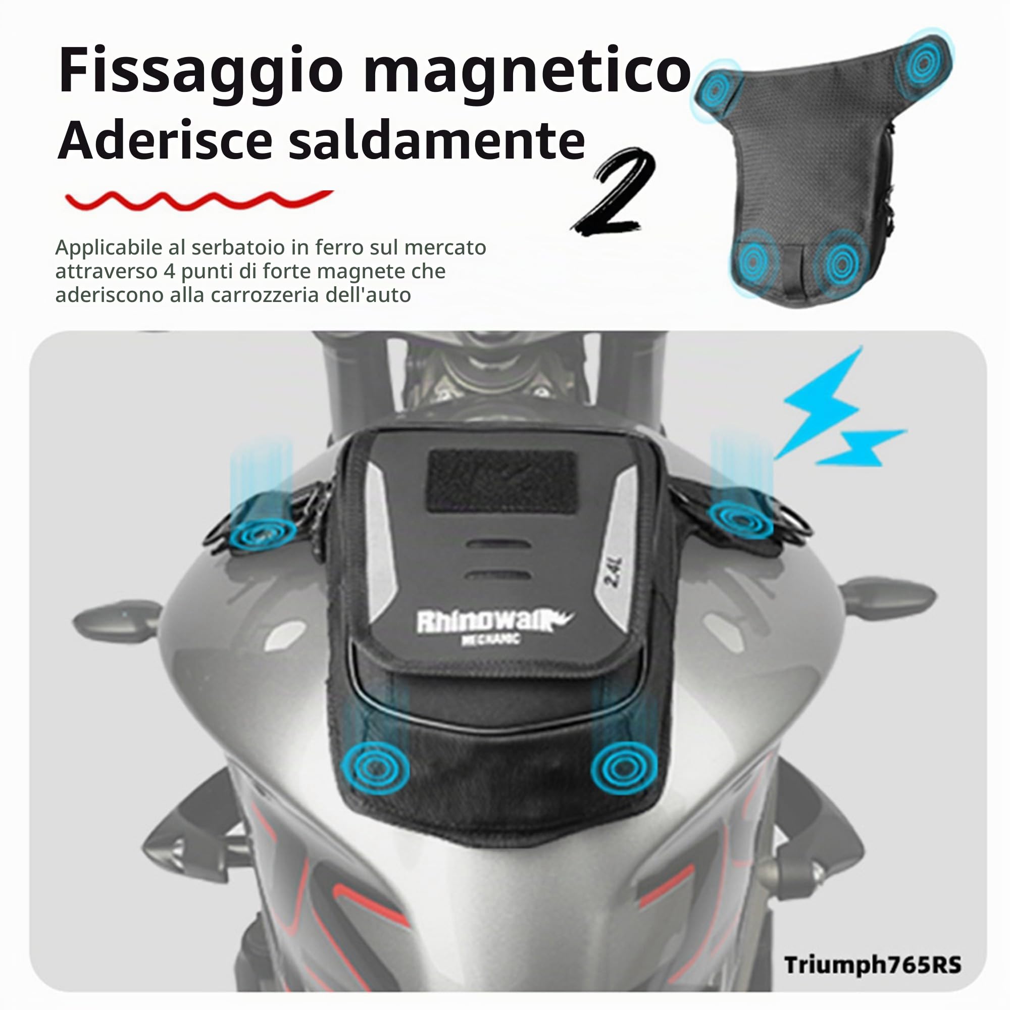 Rhinowalk Borsa da serbatoio per moto da 2,4 l, multifunzionale come tasca sulla gamba, tasca sul petto o borsa a tracolla, con o senza fissaggio magnetico, nero, 2.4 liters