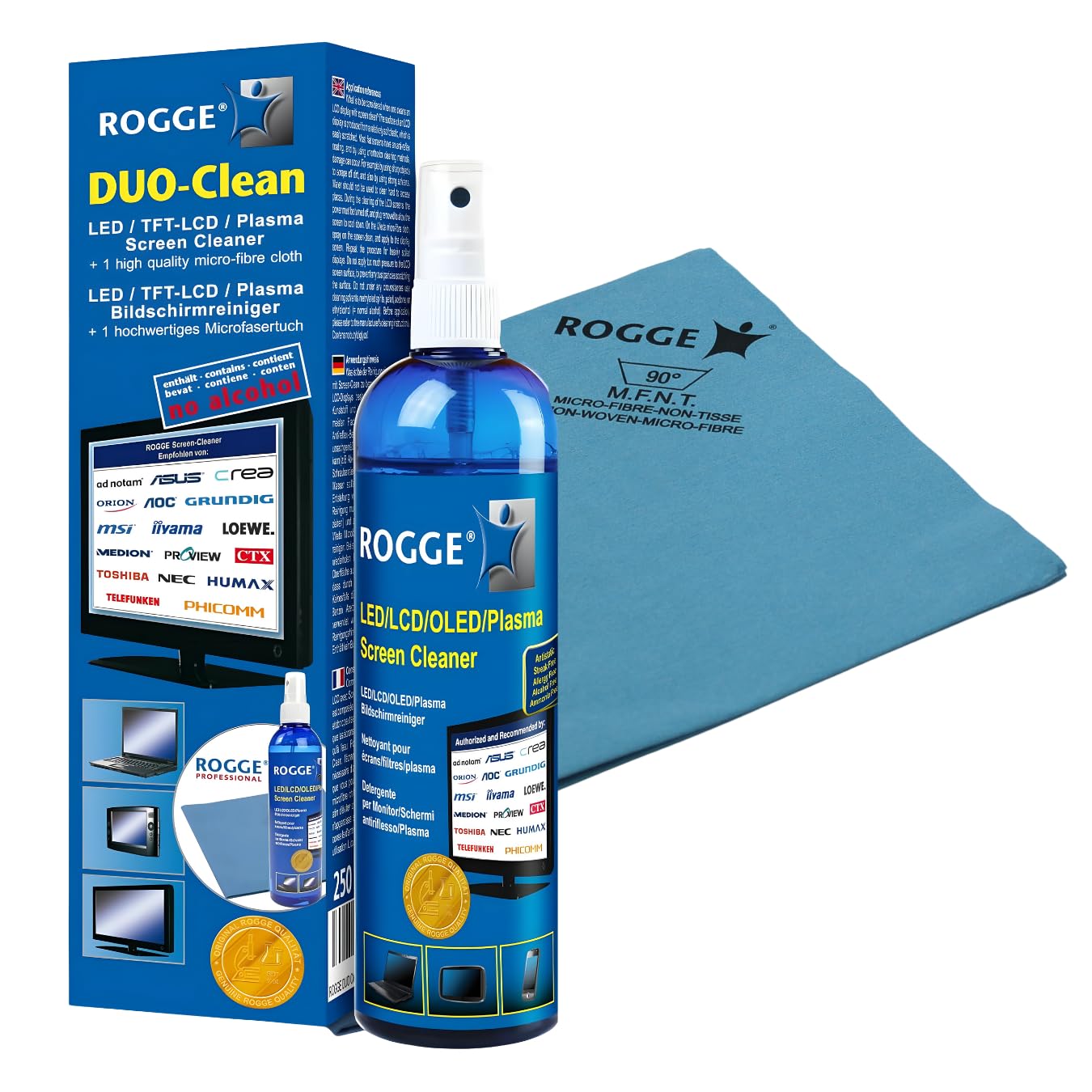 ROGGE DUO CLean Original, 250 ml LCD/TFT + środek do czyszczenia plazmy + 1 profesjonalna ściereczka z mikrofibry