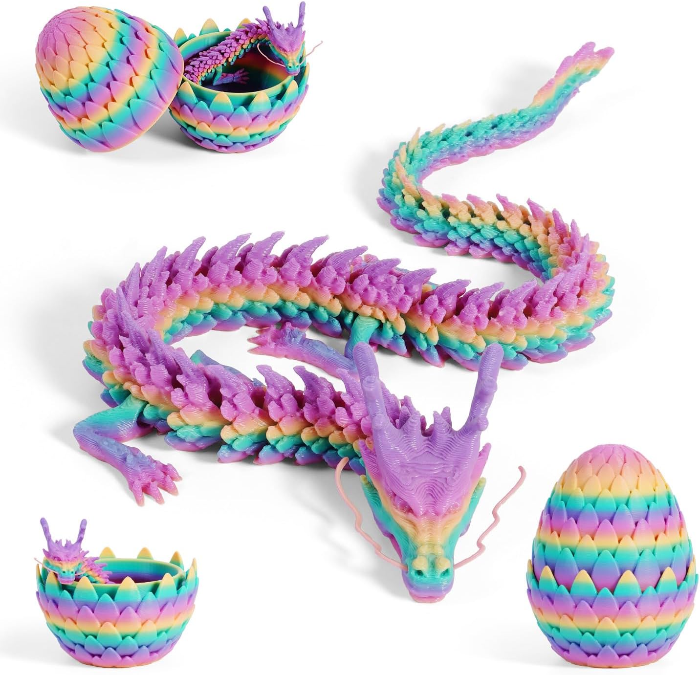 3D water lily Egg Articulating Gemstone Crystal Snake Figurine 3D Printed Dragons Crystal Dragon Fidget Toys Flexible Joints Mystery Dragon Action Figures Home Office Decor Macaron Color