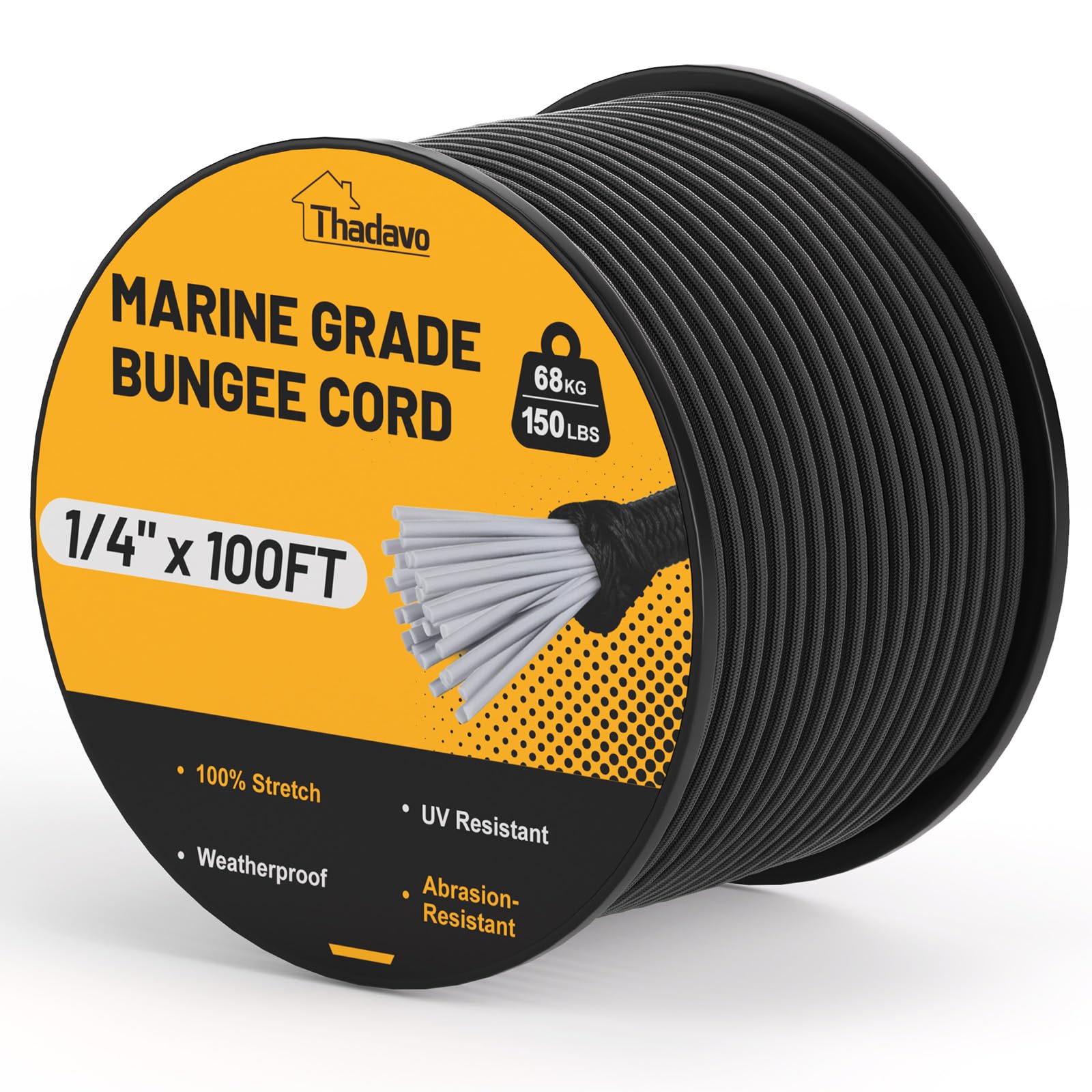 Marine Bungee Cord Heavy Duty Outdoor, 1/4" 100FT Elastic Roll