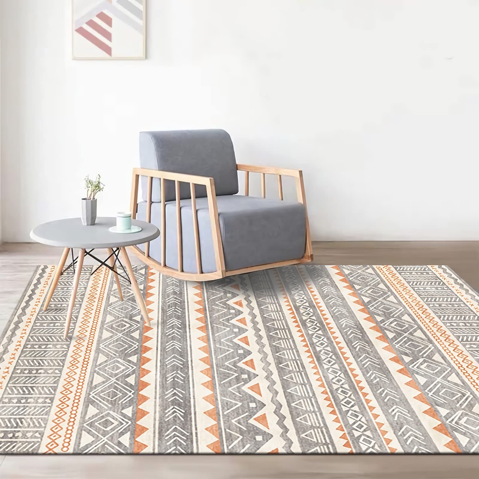 Tapis déco Chambre Fille Tapis Chambre ado Fille Motif Triangle géométrique Design Moderne Beige Gris Jaune Deco Fille 60x90cm