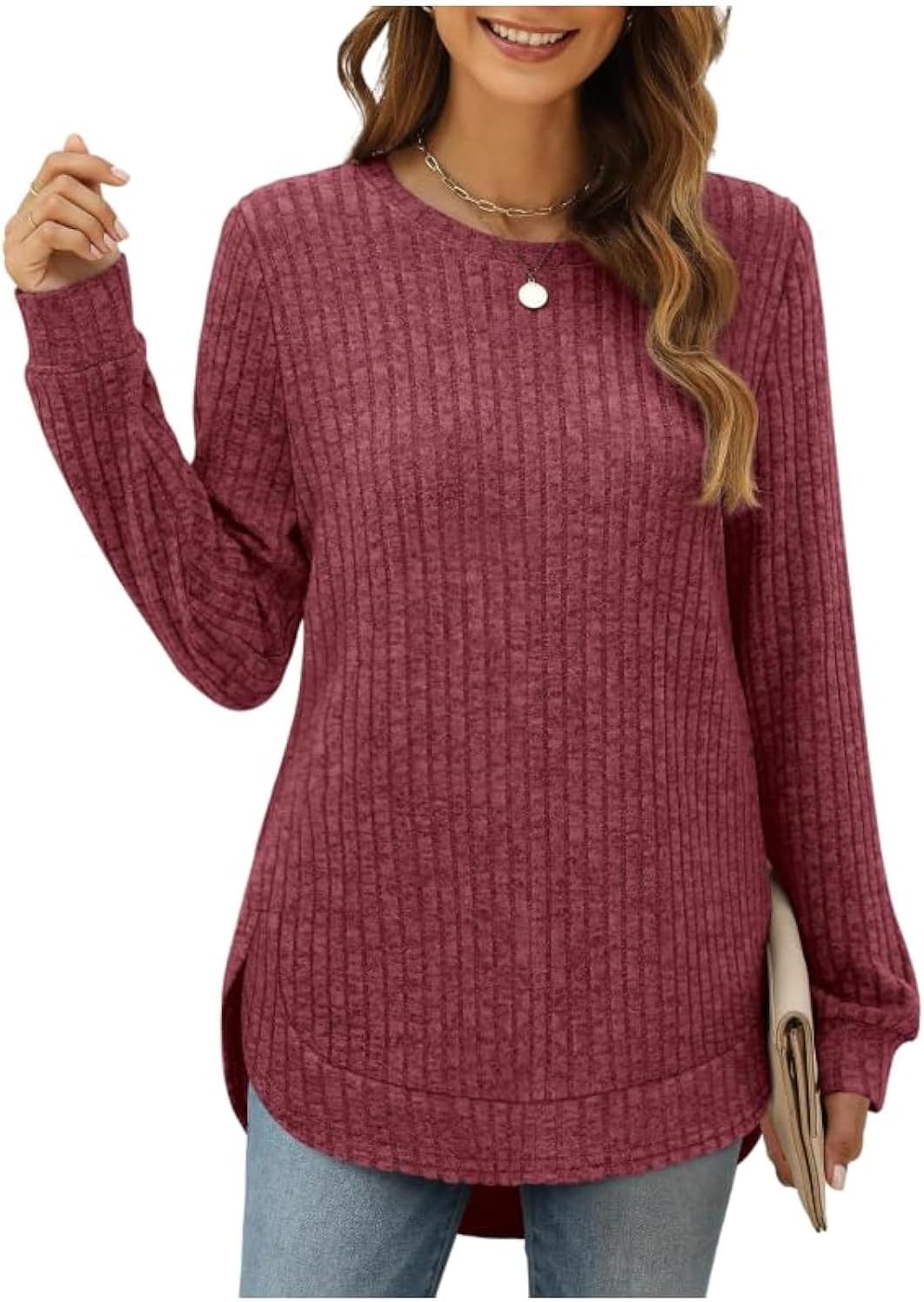 Women Fashion Sweaters Long Sleeve top Fall Clothes Trendy T-Shirt Blouse