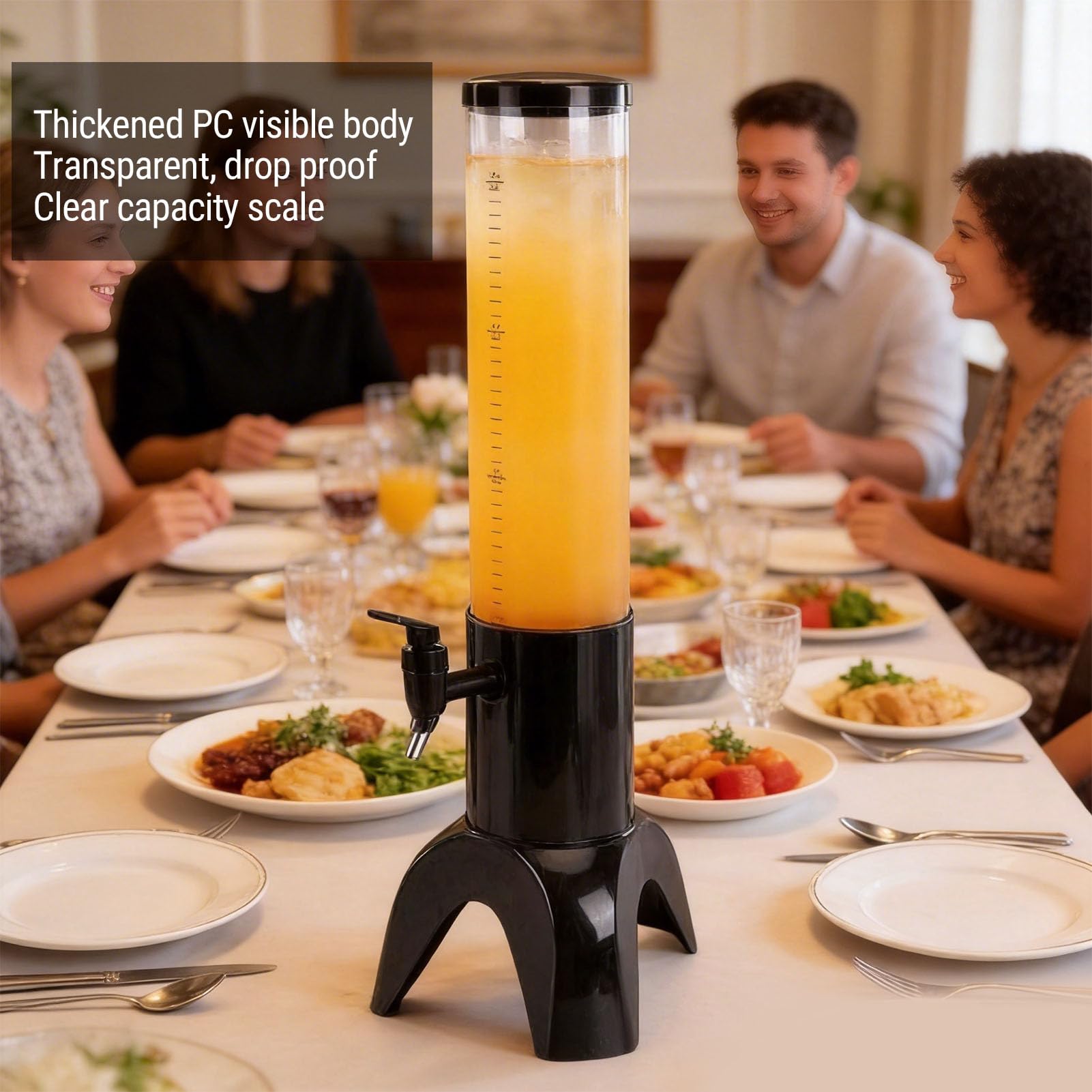 Naroote Dispensador de Bebidas Mimosa Tower de 1,5 L, Torre de Bebidas, Dispensador de para Fiestas con Tubo de Hielo y Escala de Medición, Ideal para Fiestas, Bares, Restaurantes, Eventos Al Aire