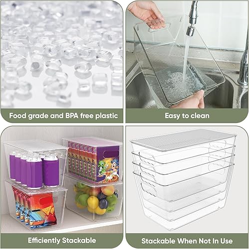 Miniatura 3 de BALEINE Contenedores de almacenamiento transparentes apilables con tapas, recipientes de plástico con asa para organizadores y almacenamiento de