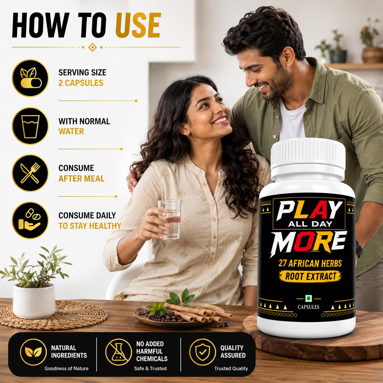 Play All Day More | 27 African Herbs Root Extract | Herbs Premium | Natural Ingredients for Overall Health & Balanced Lifestyle | 60 Capsules — Amazon image 4
