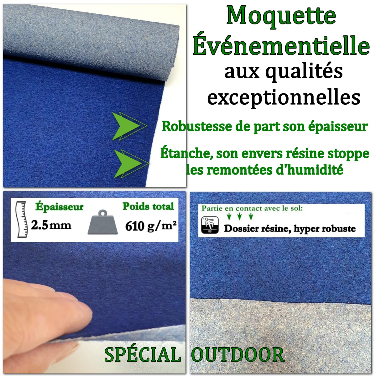MadeInNature Moquette Événementielle Réutilisable et Robuste, Moquette Exposition et Stand classée Anti-Feu, Largeur 2 mètres, Couleur et Longueur au choix (Blauw, Longueur 300cm)