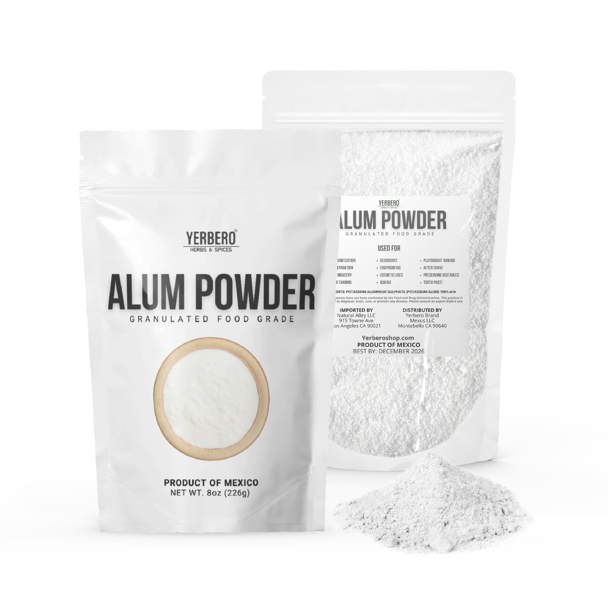 Yerbero - Pure Potassium Alum Powder | Phitkari | Piedra De Alumbre Granulada | Granulated Coarse | Natural Deodorant & Antiperspirant, Preserving Pickles. (8oz (226g))
