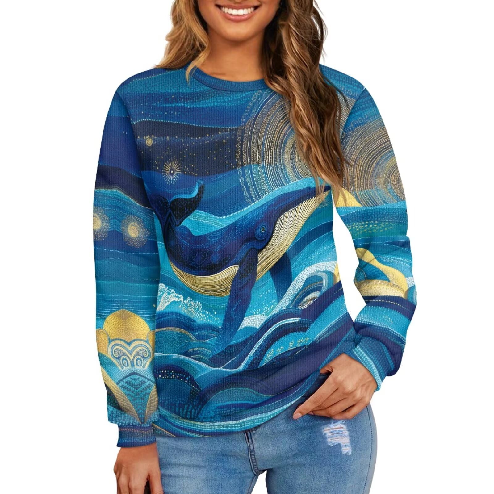 TOADDITDO Womens Long Sleeve Shirts Art Paint Tunic Work Blouses Fall Pullover Sweater Trendy Oversized Sweatshirts