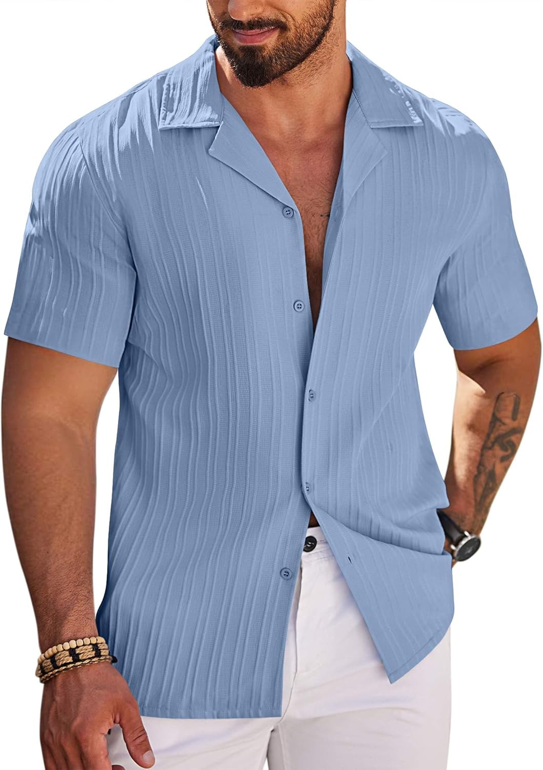 COOFANDY Men's Casual Shirts Short Sleeve Button Down Shirts Fashion Textured Summer Beach Shirt