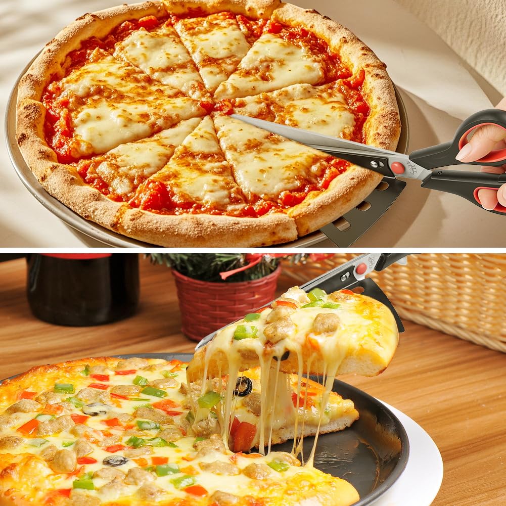 Vicloon Nożyczki do pizzy, krajalnica do żywności i serwer do pizzy, nóż do pizzy z ostrym ostrzem ze stali nierdzewnej klasy spożywczej, wielofunkcyjne nożyczki kuchenne, czerwone