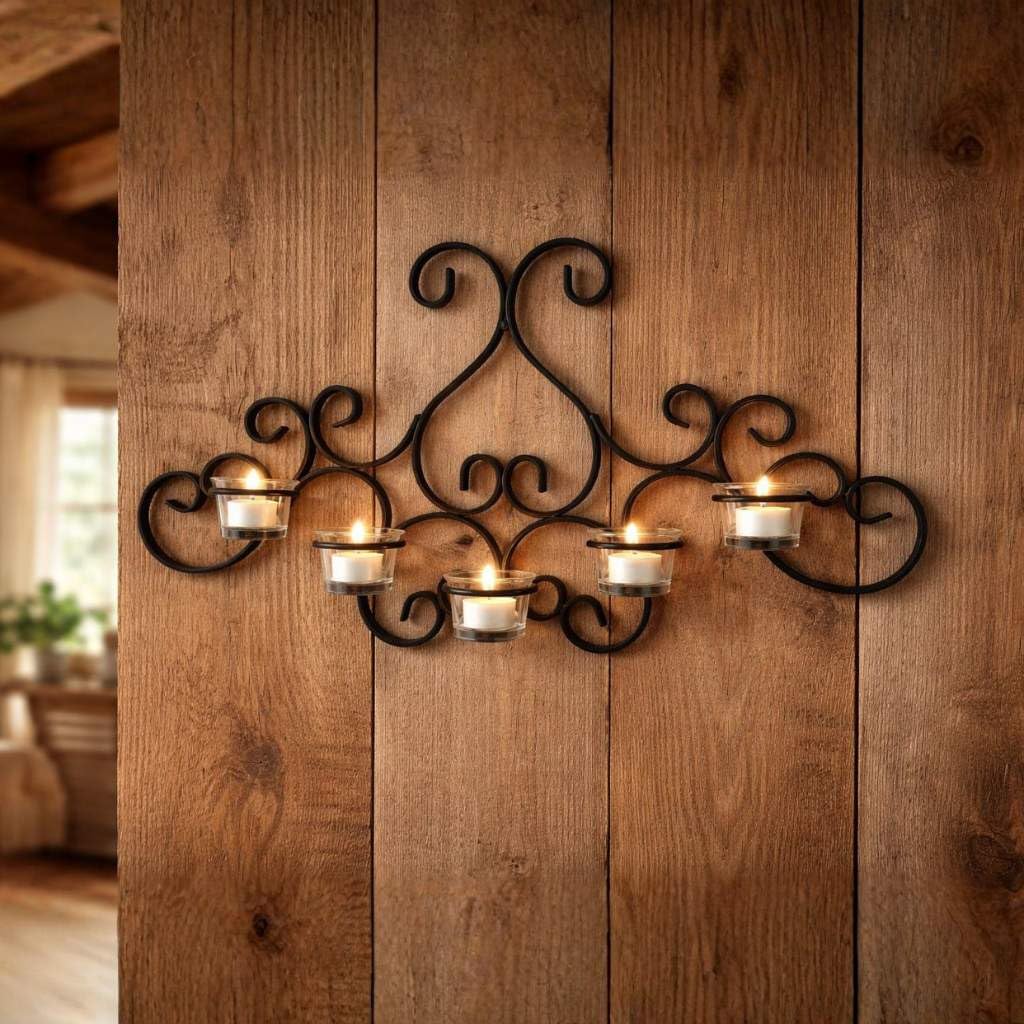 DanDiBo Wandteelichthalter Metall Schwarz Palace Wandkerzenhalter 63 cm Teelichthalter Wand Kerzenhalter Teelicht