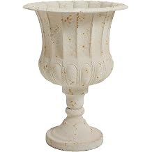 Worth Garden 25" H. Metal Urn Planters 1-Pack - White Classic Antique Iron Plant Pots - Large Decorative Rustic Flower Pots for Outdoor Use - Traditional Urn Planter for Patio, Front Porch