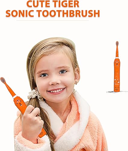 Miniatura 3 de Cepillo de dientes eléctrico de dinosaurio, cepillo de dientes sónico para niños, niños pequeños y niñas de 3 a 12 años con recordatorio de 30,