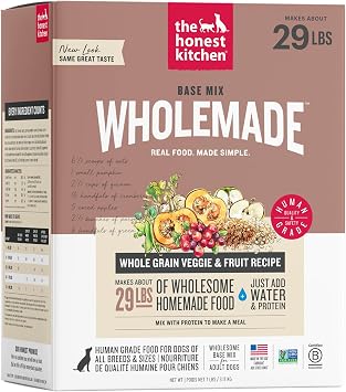 The Honest Kitchen Wholemade Whole Grain Dog Food Base Mix, Veggie & Fruit, Human Grade, Easy Homemade Dog Food Starter, Just Add Water, Topper for Dry or Wet Dog Food, 7 lb Bag Makes 28 lbs