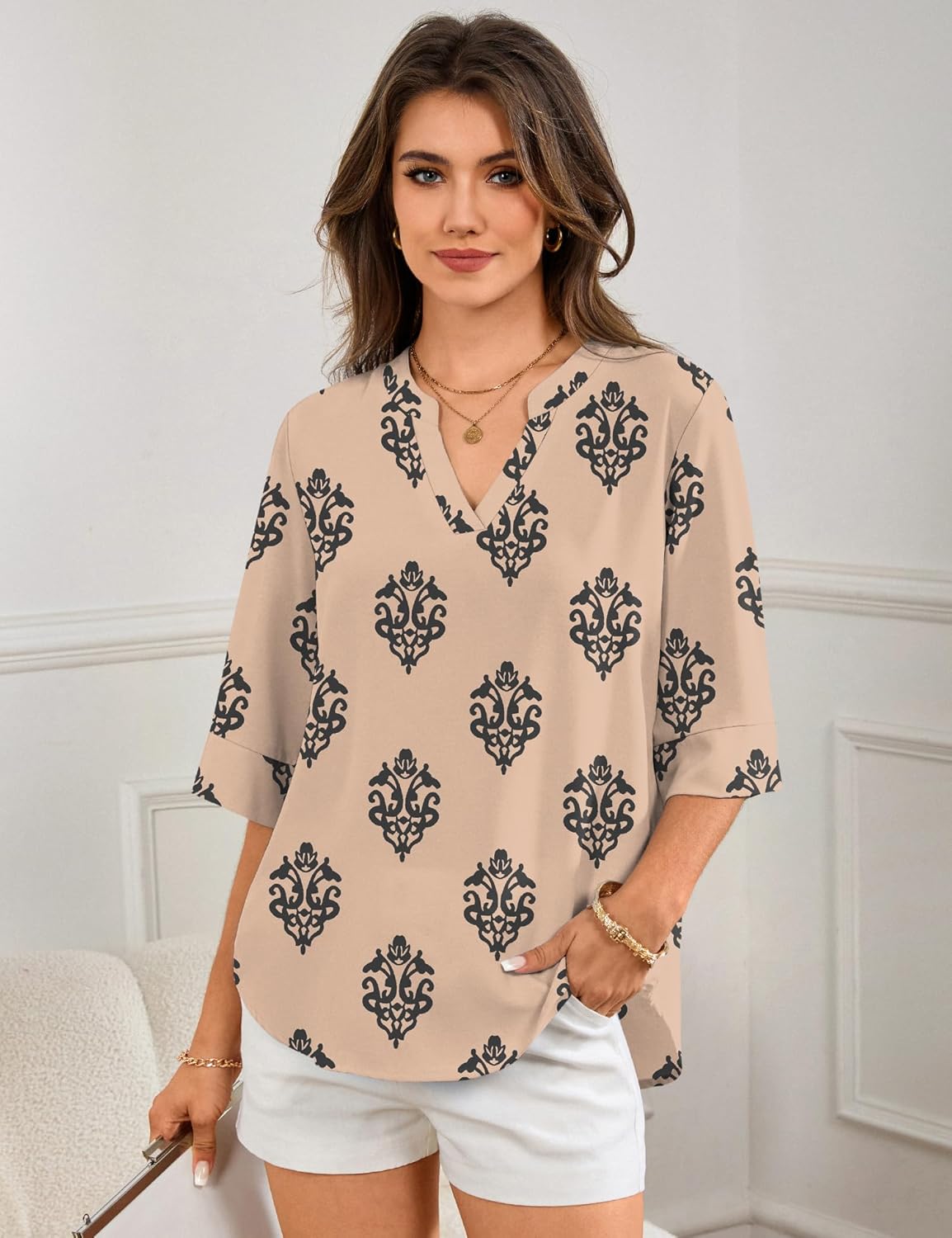 LOMON Women's Dressy 3/4 Length Sleeve Tops Business Casual Blouses Summer Tees Shirts - Image 5