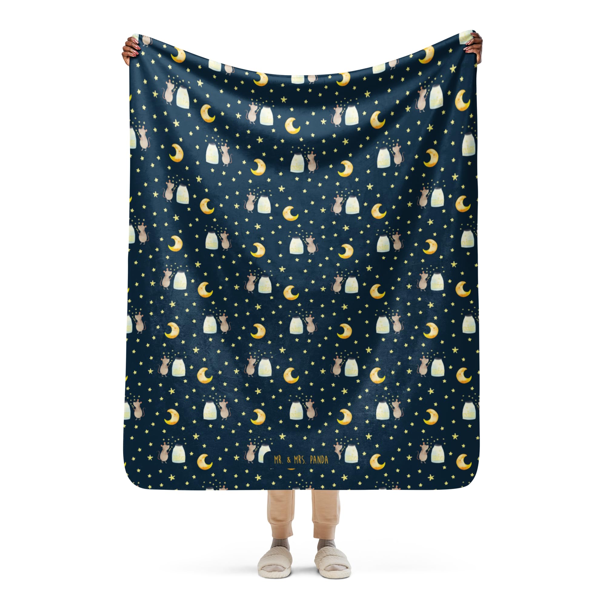 Mr. & Mrs. Panda Tagesdecke Maus Sterne 130 x 155 cm - Geschenk, Geburt, Taufgeschenk, Plaid, Decke, Lustige Sprüche, Geburtstag, Schmusedecke, Träume, Couchdecke, Heimdecke