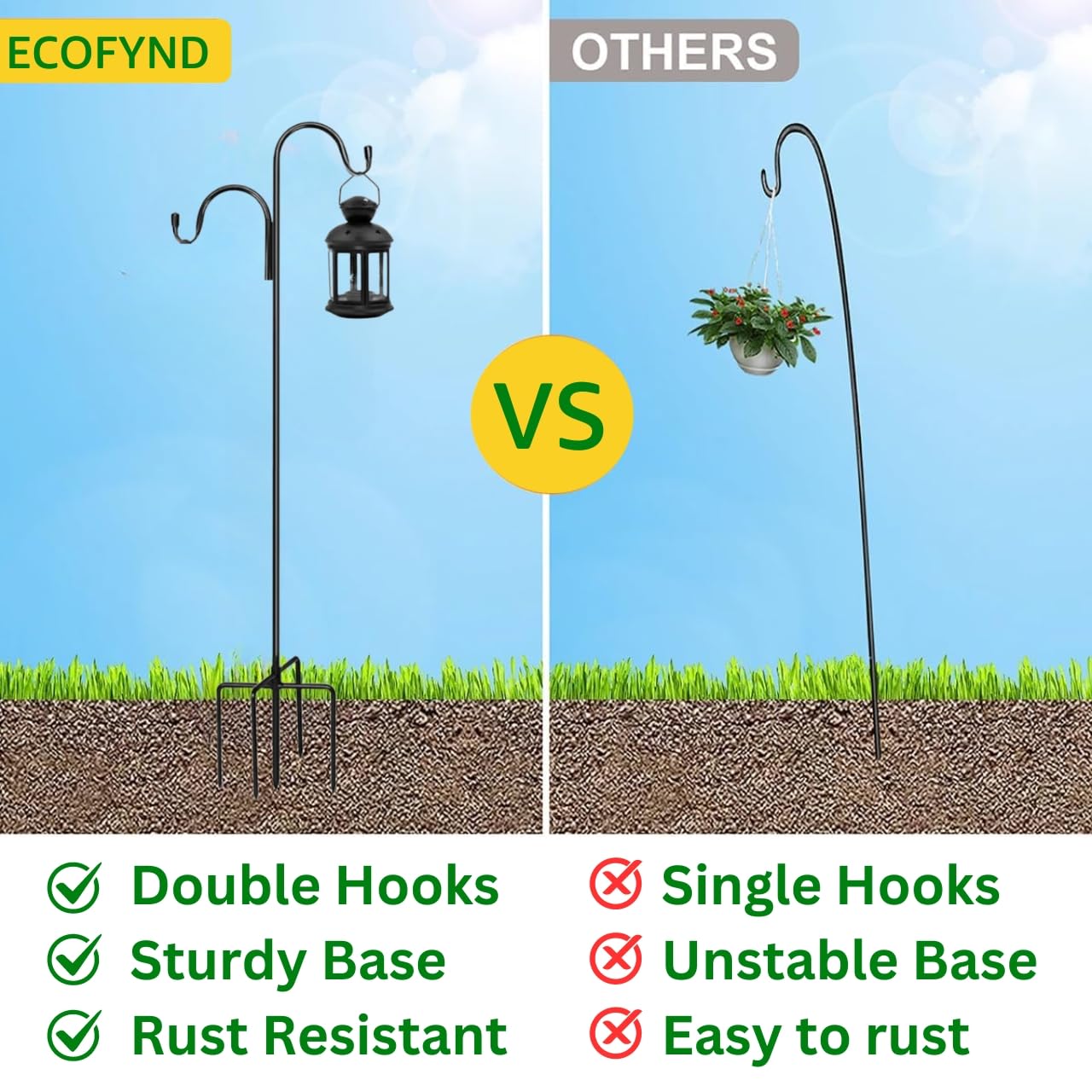 ecofynd Shepherds Hooks - 2 Pack, Rust Resistant -4 ecofynd Shepherds Hooks - 2 Pack, Rust Resistant -4