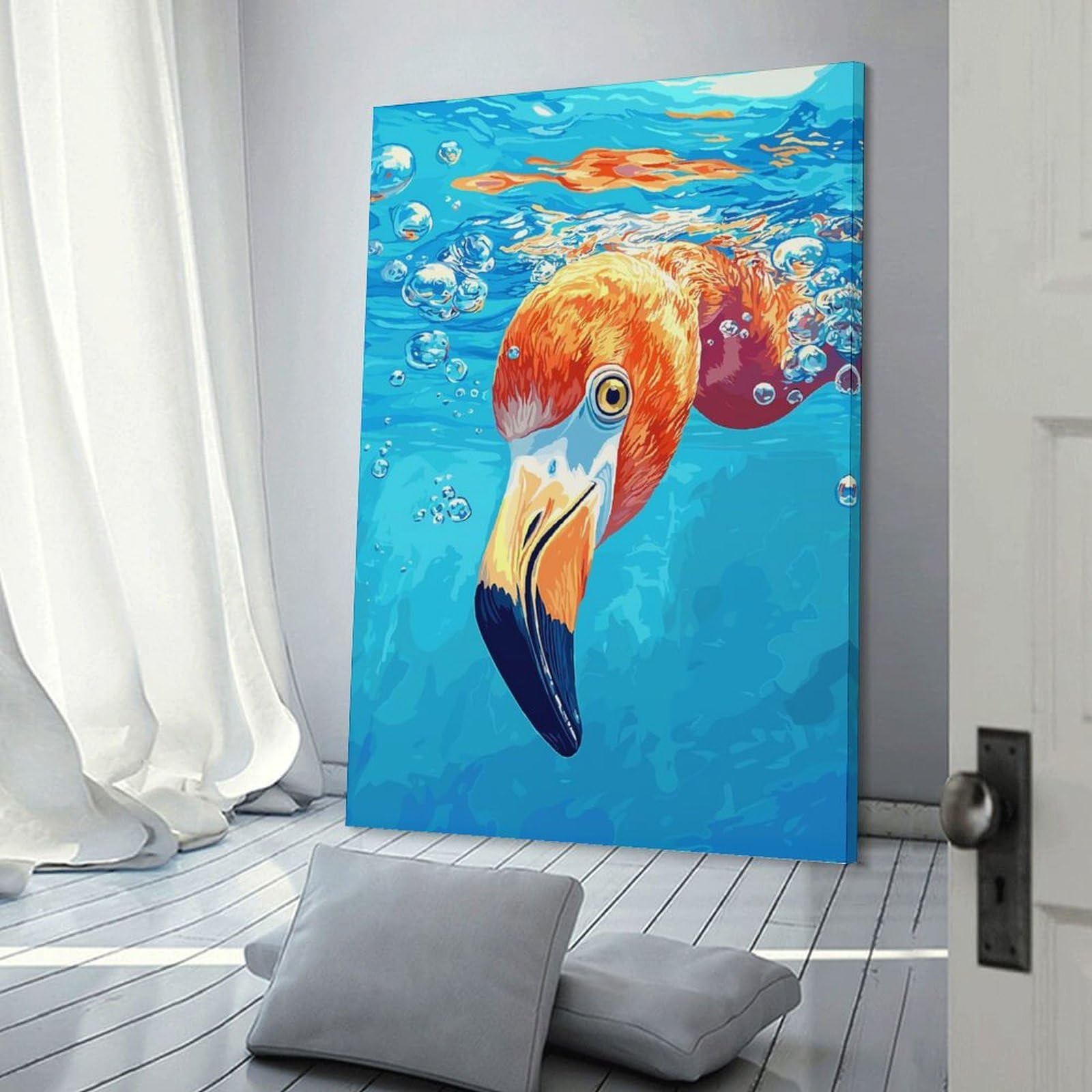 Junmoney Frame-Style-3 Canvas Wall Picture Flamingo Underwater Painting, 24X36inch(60X90cm), For Bedroom, Lounge Or Dressing Area, Stylish Decor For A Restful Room Update