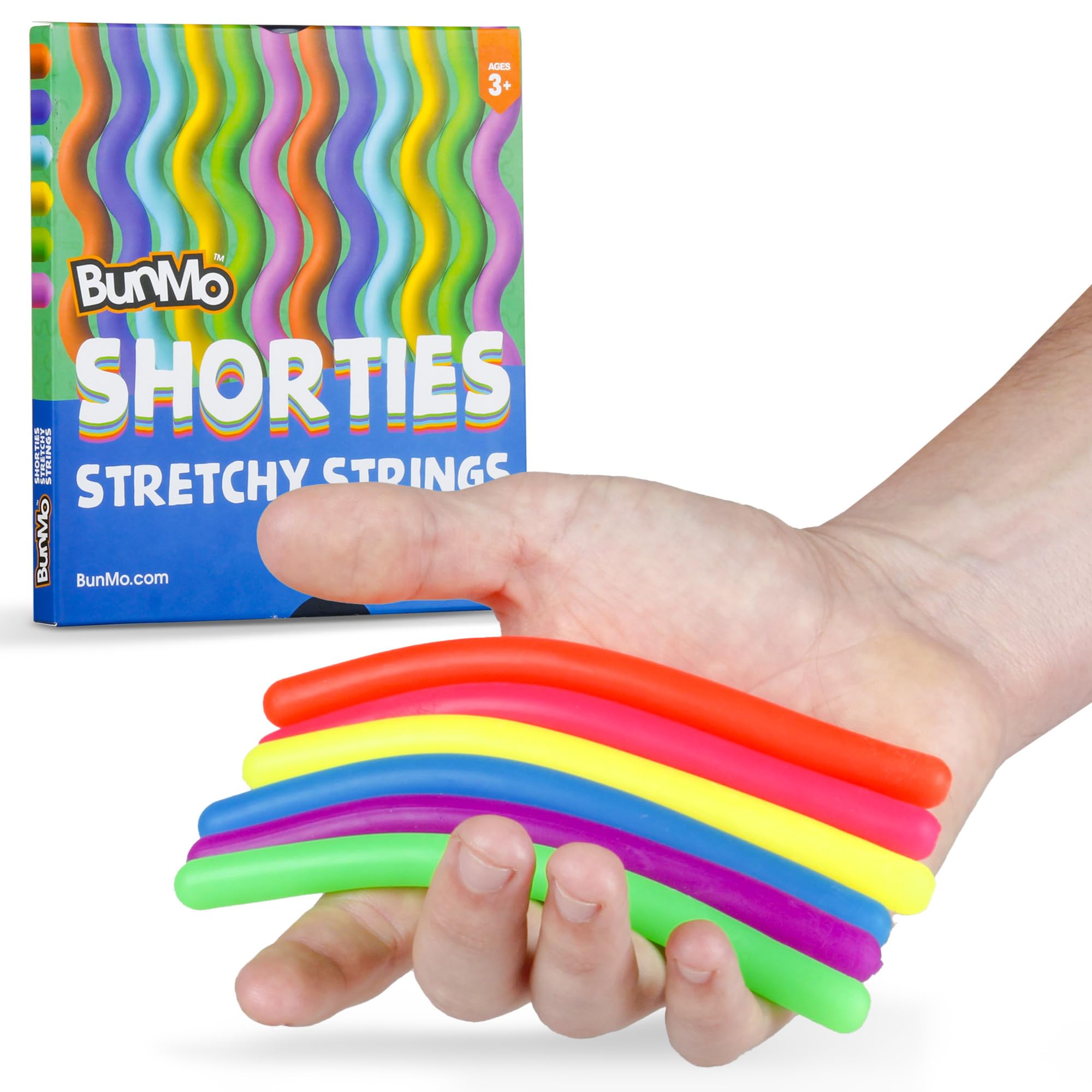 BUNMO Sensory Toys Stretchy Strings for Toddlers 3+ - Stimulating & Addictive Fidget Toys for Kids - Hours of Fun for Kids - Non-Mouthable Toy 3+ - Mini Smooth 12 Pack