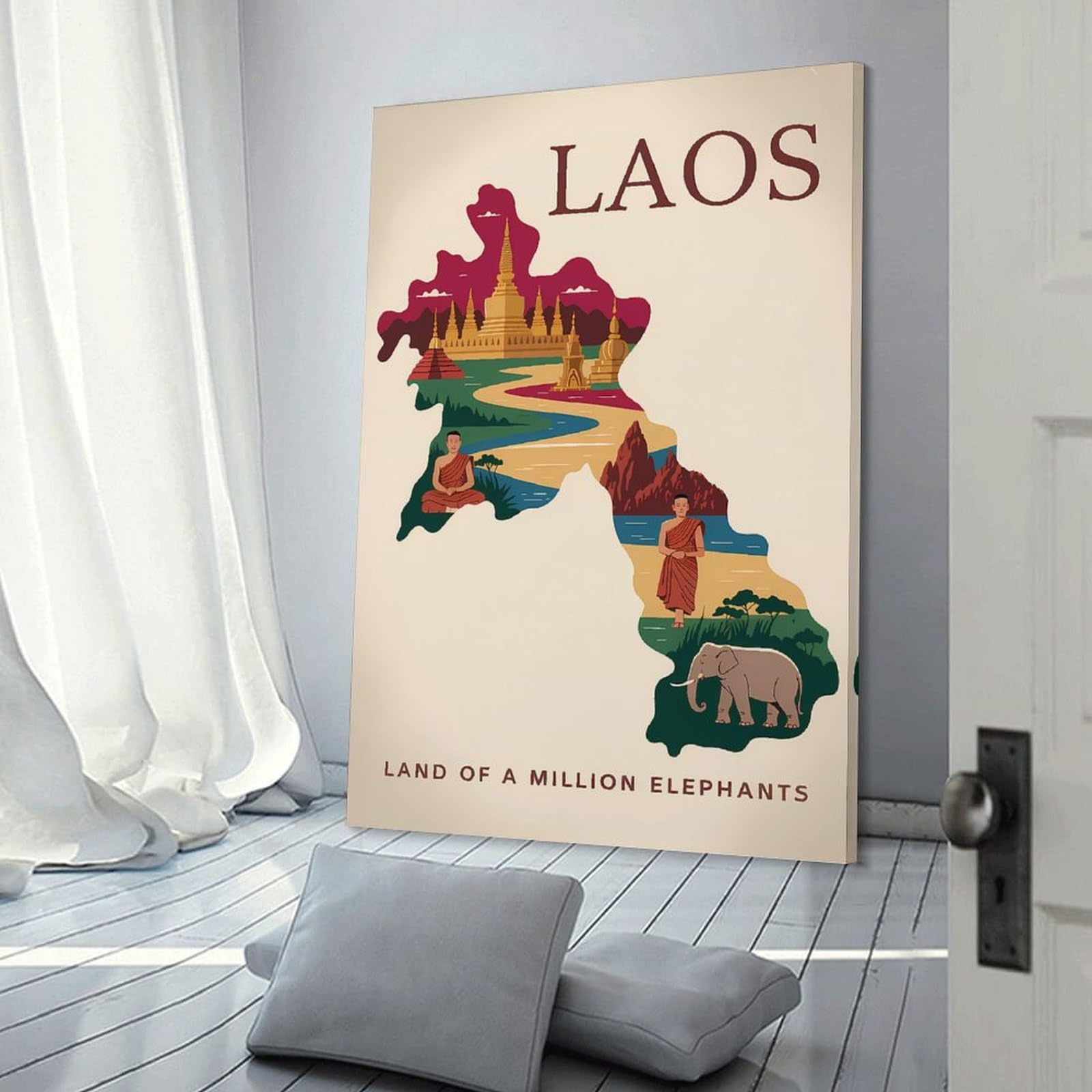 Junmoney Decorative Wall Artwork Laos Travel, 20x30inch(50x75cm), for Living Room, Bedroom Or Apartment Walls, Decorative Artwork for Empty Walls
