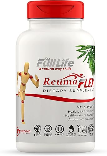 Miniatura 1 de Full Life Reuma-Art Flex - Suplementos herbales con colágeno bovino y cúrcuma - Piel saludable, cabello y uñas - Kosher, sin gluten - 120 cápsulas