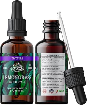 Lemongrass Tincture, Organic Lemongrass Extract Cymbopogon Citratus Herbal Supplement, Non-GMO in Cold-Pressed Organic Vegetable Glycerin, 700 mg, 2 oz 60 ml
