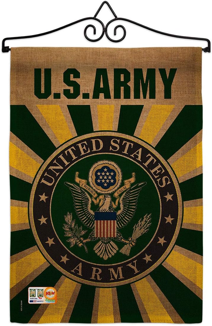 Army Burlap Garden Flag - Set Wall Hanger Armed Forces Rangers United State American Military Veteran Retire Official - House Decoration Banner Small Yard Gift Double-Sided Made in USA 13 X 18.5