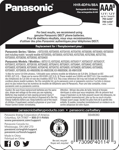 Miniatura 9 de Panasonic HHR-4DPA/4B AAA NiMH baterías recargables para teléfonos inalámbricos DECT, paquete de 4