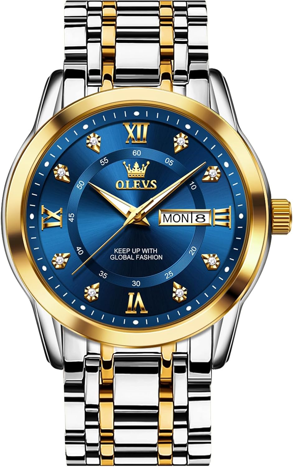 OLEVS Men’s Stainless Steel Watch, Large Face Roman Numerals
