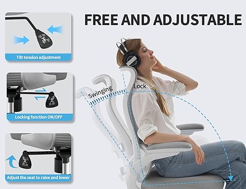 Miniatura 5 de TRALT Silla de oficina ergonómica, silla de escritorio con respaldo alto ondulado, silla de computadora con soporte lumbar ajustable, sillas de