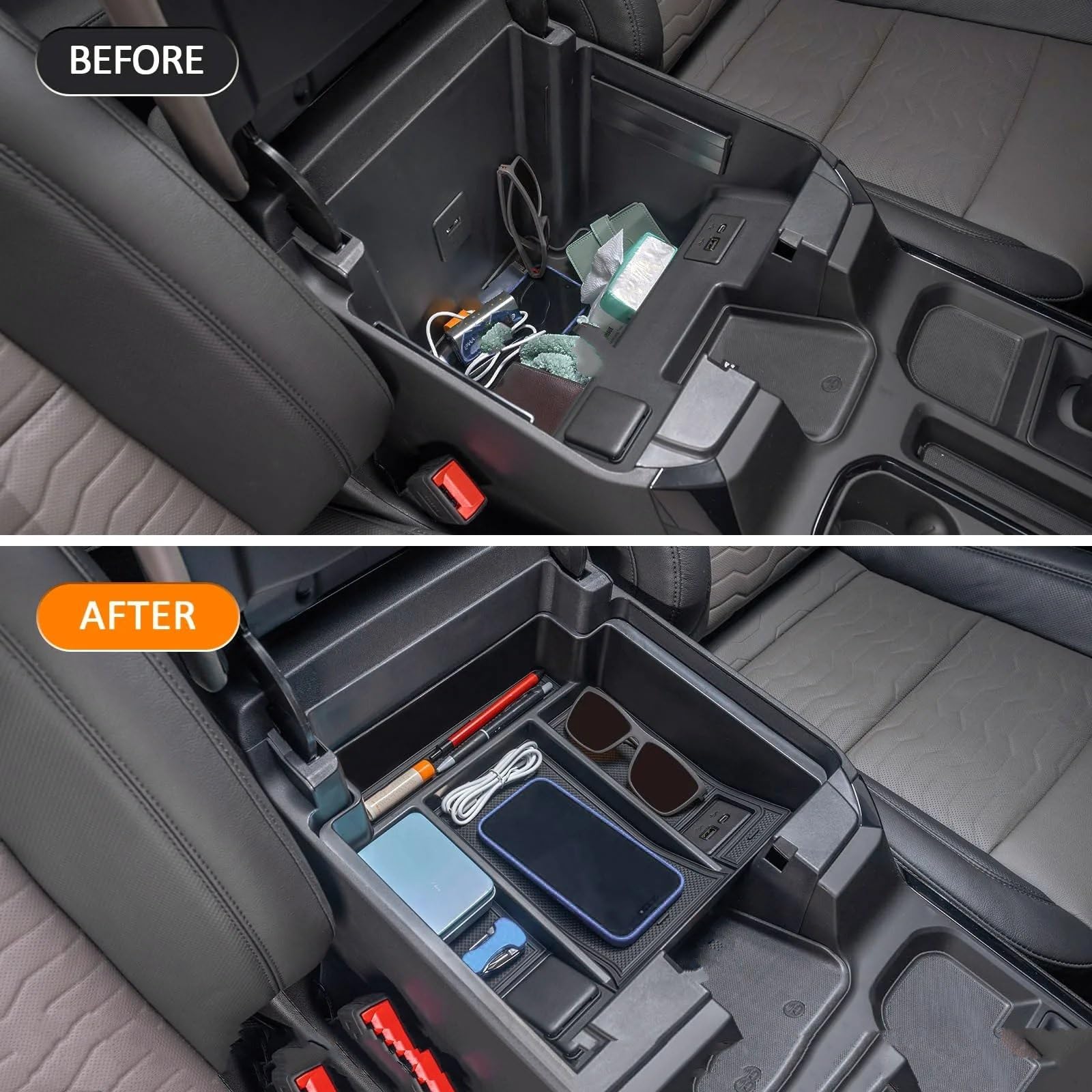 Compatible con Chevrolet Silverado 1500 2023. Caja de Almacenamiento para reposabrazos de Consola Central, Organizador de guantera, Accesorios Rojos.