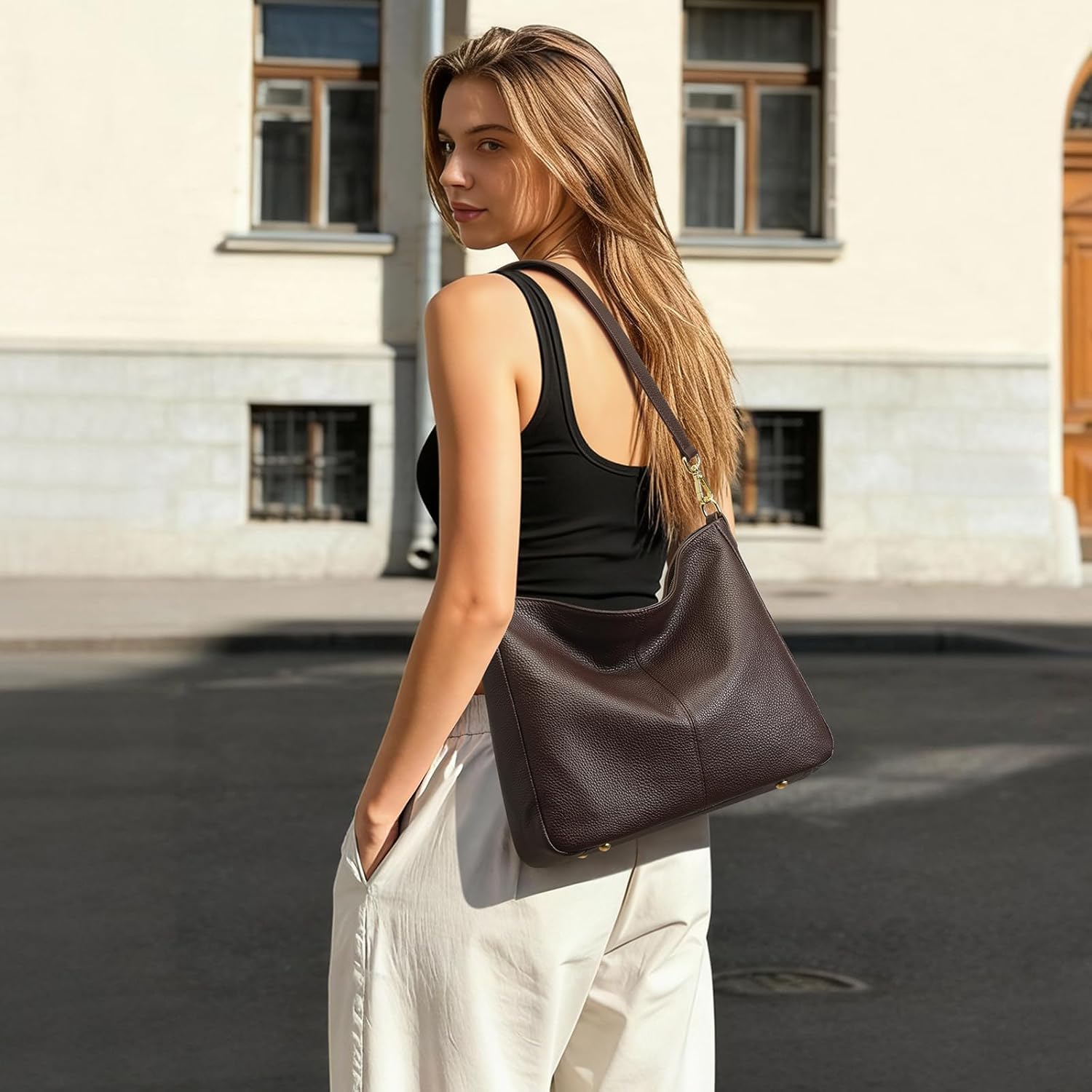Kattee Leather Purses for Women, Hobo Crossbody Bag for Women, Slouchy Shoulder Handbags with 2 Shoulder Straps
