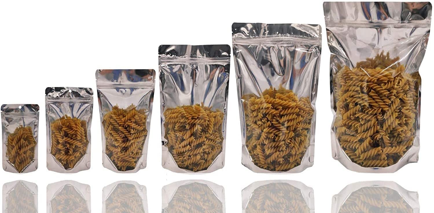 Jamo Solutions | 100pcs, 2000ml | Mylar One Side Transparent Stand Up Pouch | Storage Bag with Resealable Zip Lock for Tea, Coffee, Food | Heat Seal for Long-Term Freshness